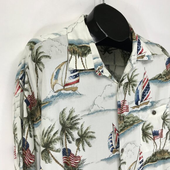 Campia Moda Casual Button Down Hawaiian Shirt Men's XXL Tropical Patriotic Flag - Picture 4 of 9